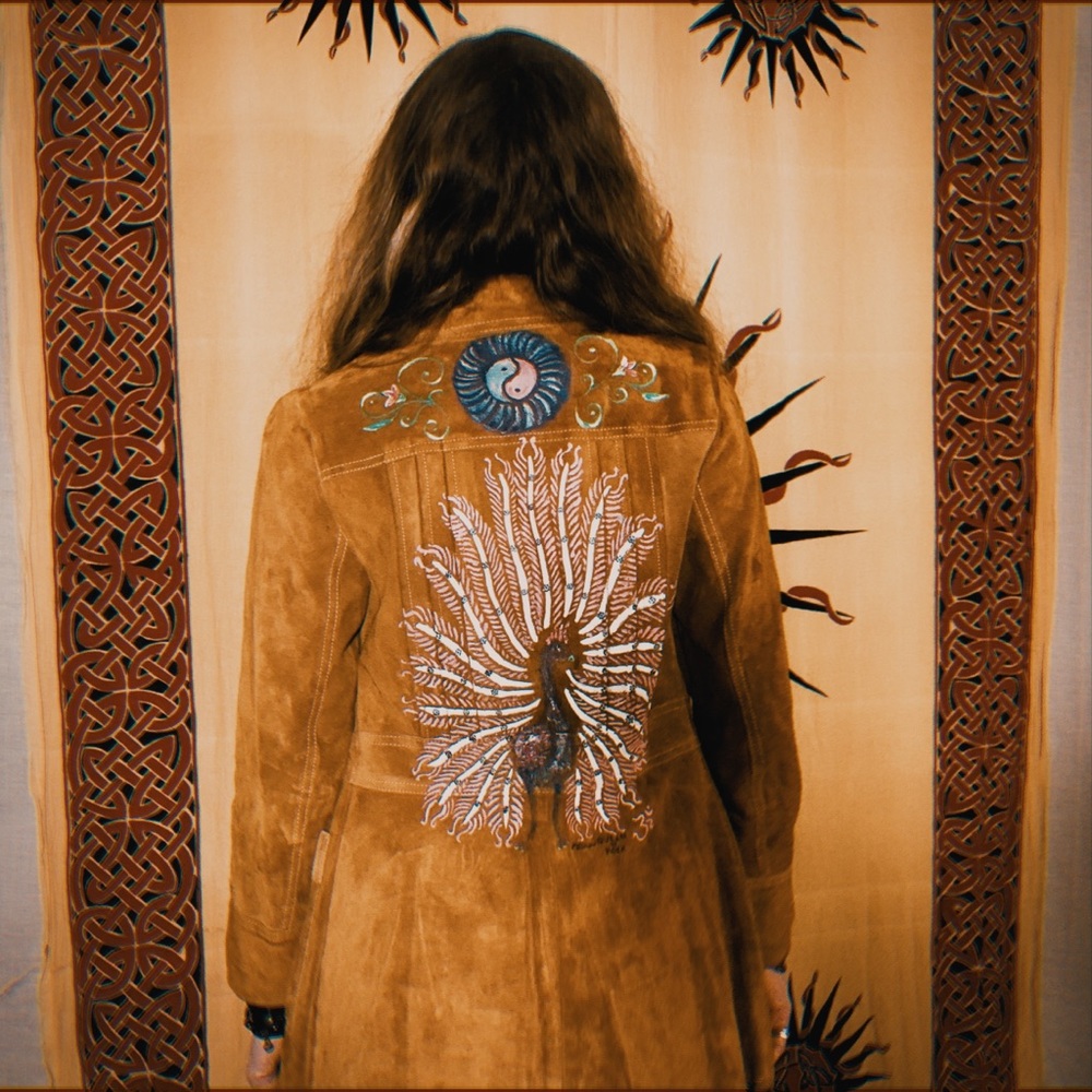 “Peacock” Hand-Painted Vintage Suede Jacket Coat